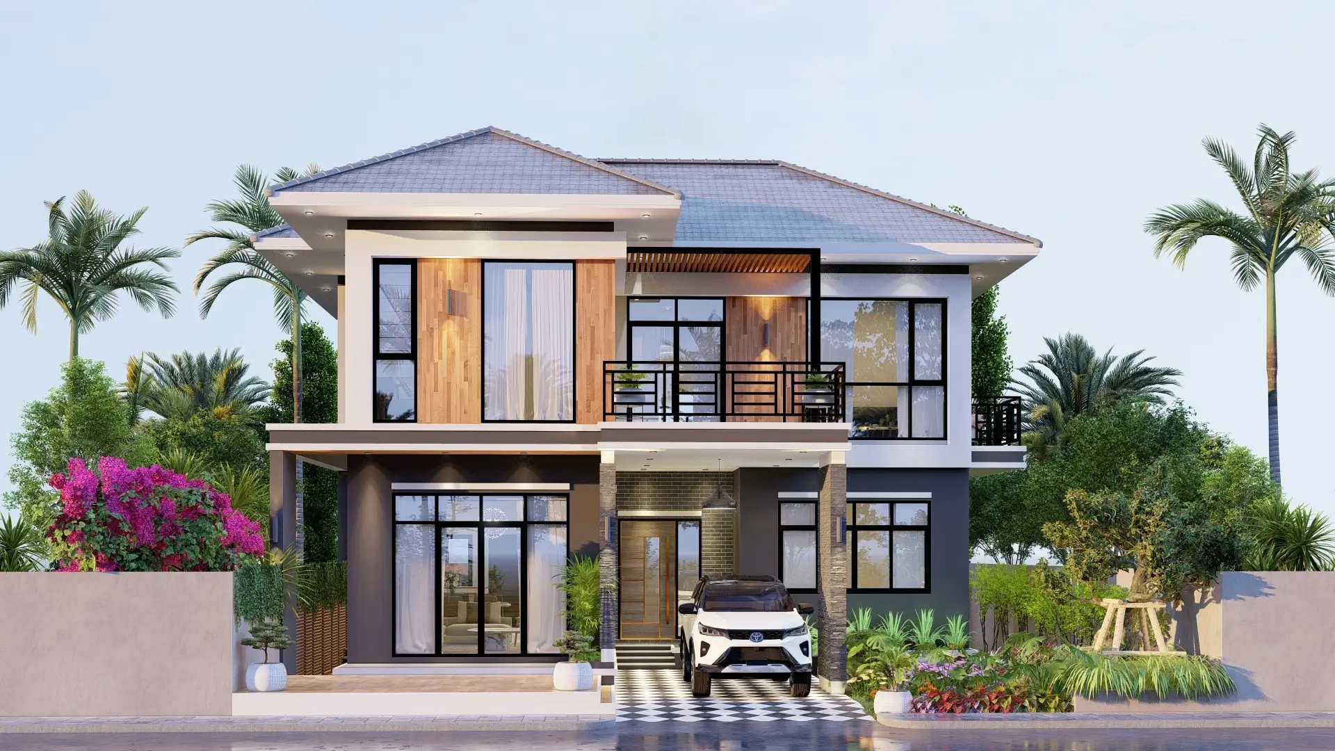 บ้านพักสองชั้นตอนเทมโพรารี่หลังคาปั้นหยา