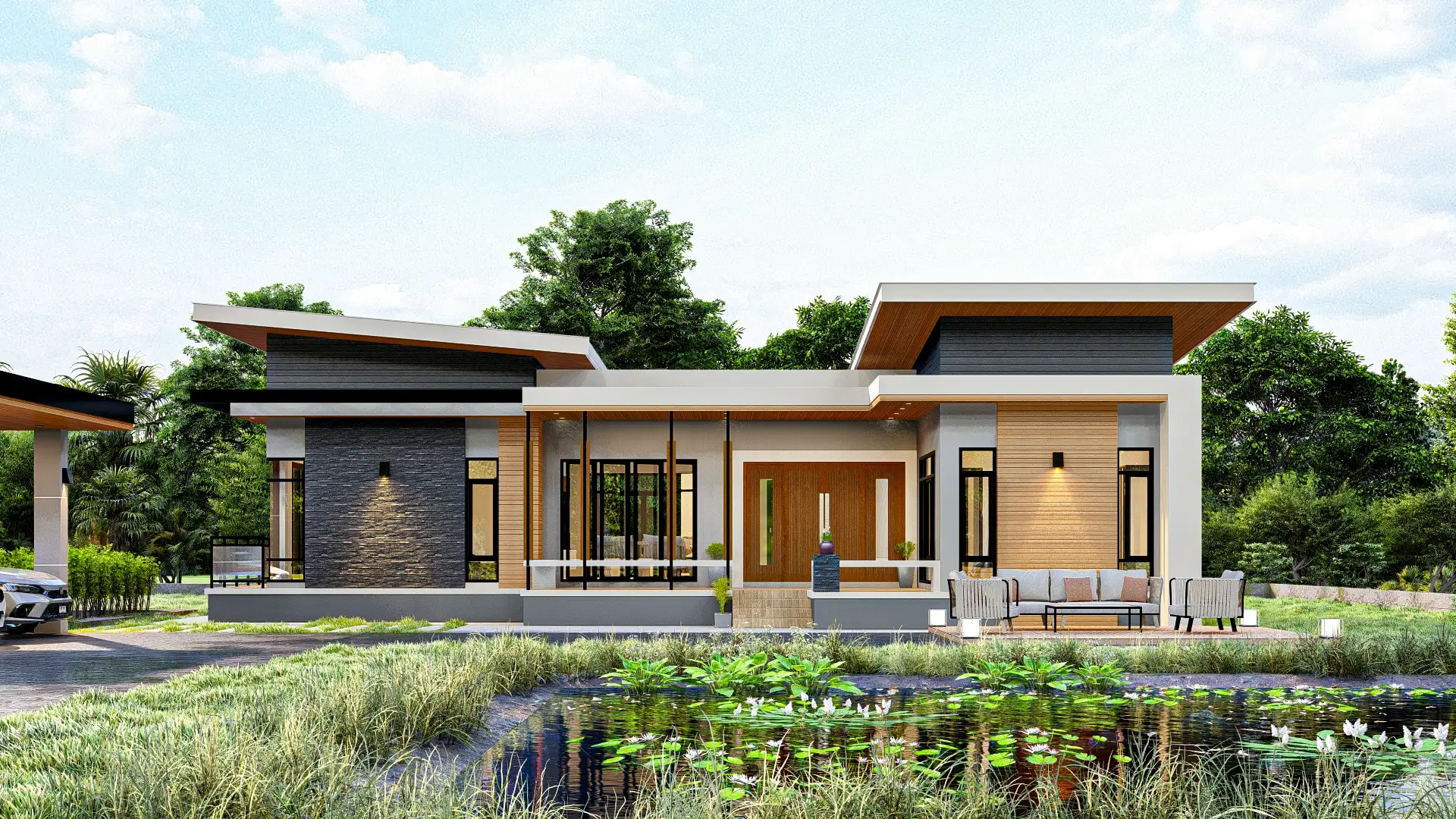 บ้านพักชั้นเดียวสไตล์โมเดิร์น