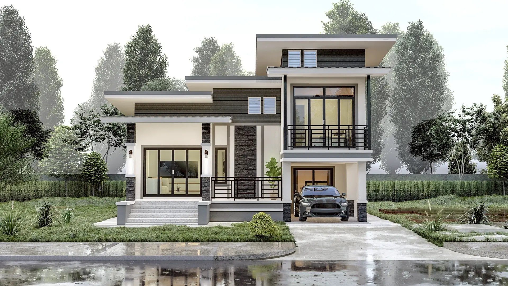บ้านพักชั้นครึ่งสไตล์โมเดิร์น